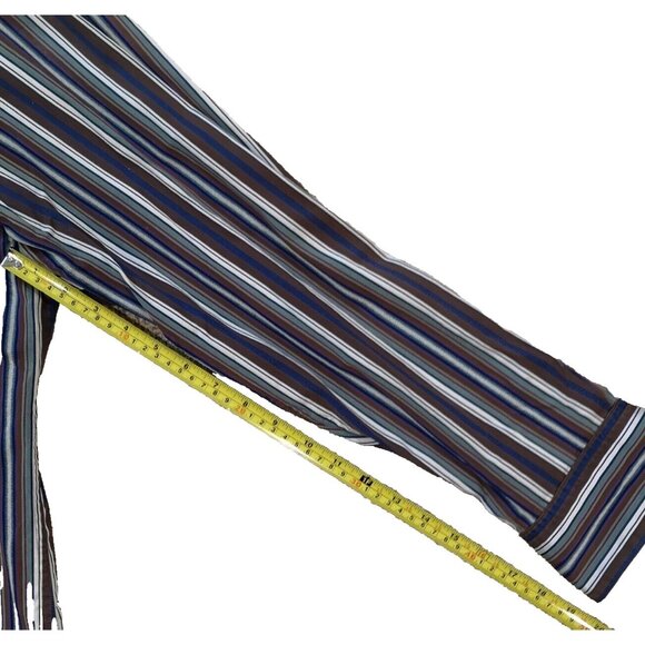 Robert Graham Button down Shirt XL Flip Cuff Aztec Brown Blue Stripe - Picture 12 of 13